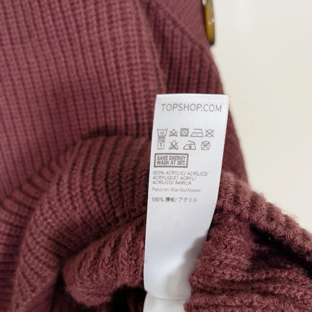 TOPSHOP  | BUTTON SLASH KNIT SWEATER IN BURGUNDY - Picture 7 of 10